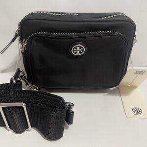 NWT!! Tory Burch Mini Recycled Nylon Camera Crossbody Bag In Black